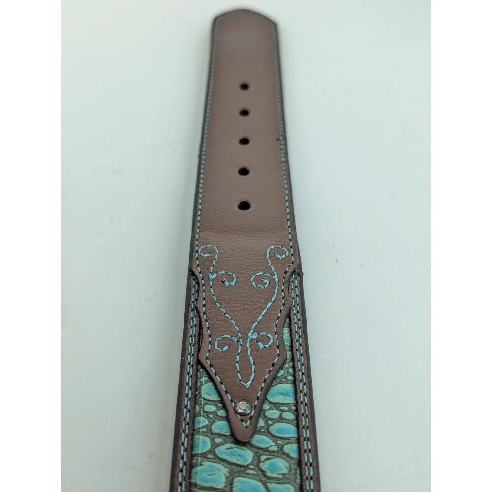 Roper Womens XXL Brown Turquoise Leather Western Belt Rhinestone Buckle 63847